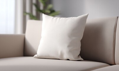 Beige Pillow on Couch in Modern Living Room, Representing Minimalist Home Decor and Interior Design Inspiration : Generative AI