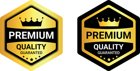 gold and black premium quality badge with crown icon and guaranteed label for branding or product tag	