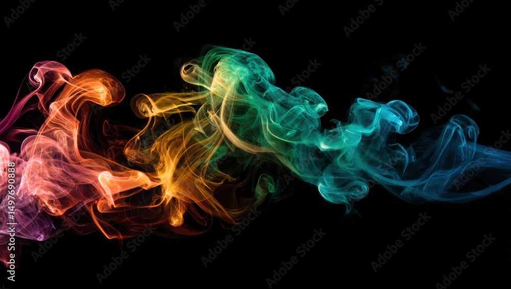Aufkleber colorful smoke trails on black background, representing creative expression and abstract artistry fo