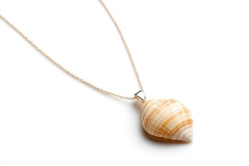 Seashell pendant necklace on white background