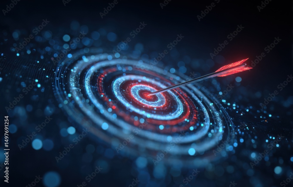 Aufkleber arrow hitting digital target with concentric circles, illustrating precision and strategic planning 