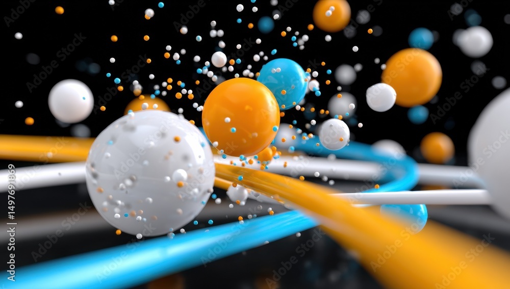 Leinwandbilder Abstract Spheres and Lines Floating in Space, Representing Connectivity and Technological Innovation in Data Visualization and Network Solutions : Generative AI