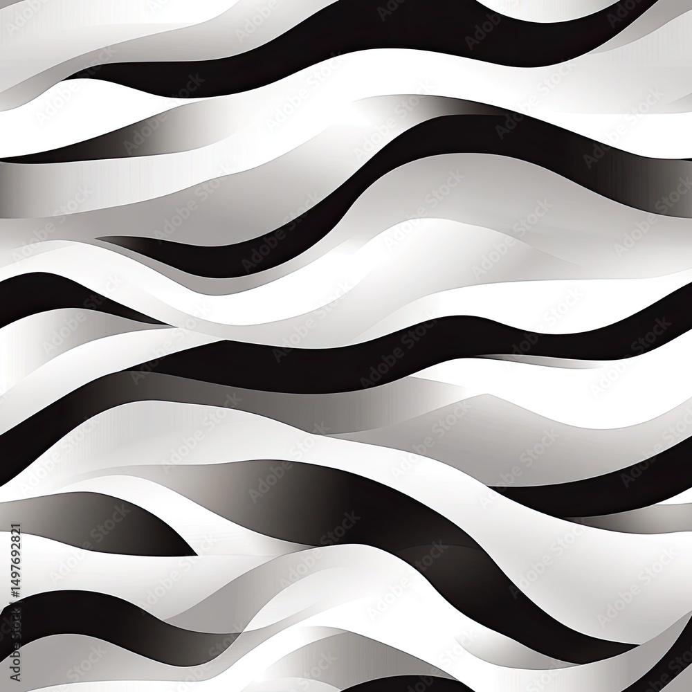 Poster this design features a seamless pattern of wavy black and white lines resembling zebra stripes, idea