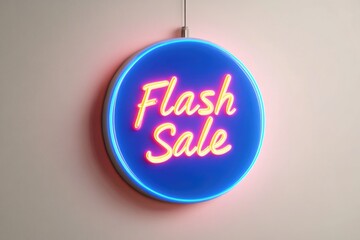 Neon flash sale sign illuminated with vibrant colors on white background