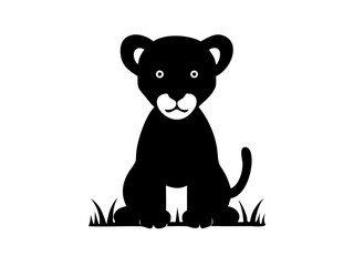 Cute Panther Cub Sitting in Grass Silhouette