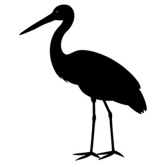 Black Silhouette of a Single Heron Bird Standing
