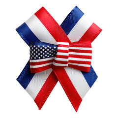 Fototapeta premium Memorial day tribute red white and blue bow on american flag of patriotism, isolated on transparent background