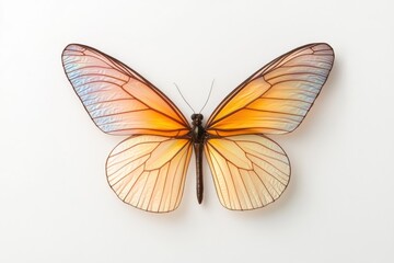 Obraz premium Beautiful butterfly with vibrant orange and blue wings on white background