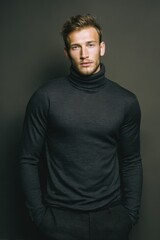 Obraz premium Elegant Man in Turtleneck: High Fashion Portrait