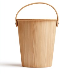 Wooden bucket with handle displayed on white background