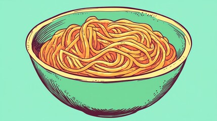 Bowl of delicious noodles in a teal bowl.