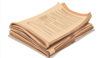 A digital illustration depicts a stack of old newspapers. The newspapers are depicted with a yellowish, aged tone, exhibiting creases and folds, suggesting age and wear. The visible text is.