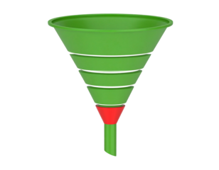 A green funnel with segmented layers and a red base