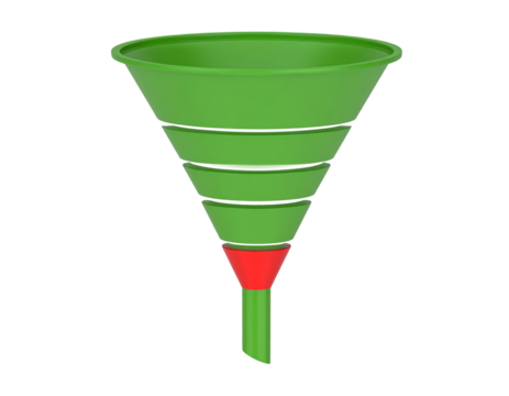 A green funnel with segmented layers and a red base - Powered by Adobe
