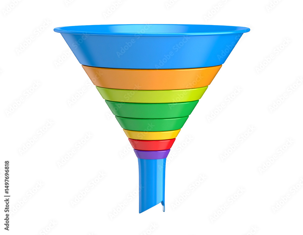 Poster multicolored funnel illustrating a step-by-step process