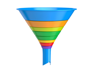 Multicolored funnel illustrating a step-by-step process