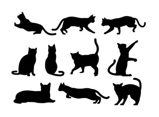 various poses of cat silhouettes
