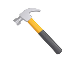 A claw hammer with a yellow and gray handle