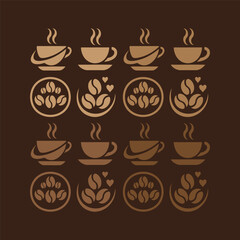 Coffee cup logo with coffee beans and hearts. Coffee-themed Logo Set