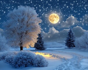 Snowy winter night scene