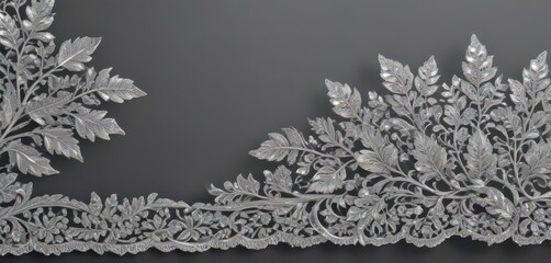 Intricate silver leaf lace border, shimmering, elegant design , sophisticated, ornate, metal