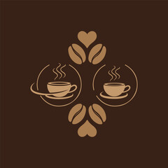 Coffee cup logo with coffee beans and hearts. Coffee-themed Logo Set