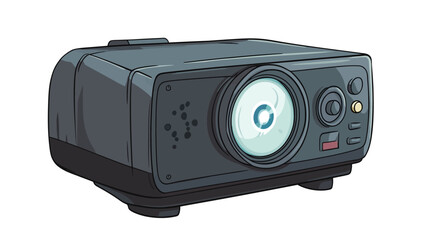 A digital illustration depicts a dark grey, rectangular device with rounded edges, suggestive of both vintage and futuristic design aesthetics. The object features a prominent circular lens.