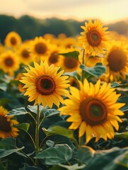 Obraz premium Sunflower fields under the sunshine
