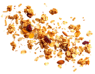 Flying granola pieces