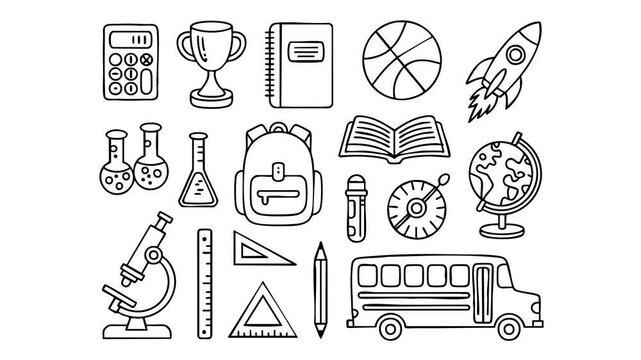 Back to School Black and White Icon Set
