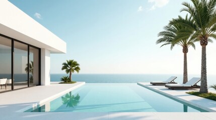 Serene Oceanfront Villa with Infinity Pool and Lush Palm Trees