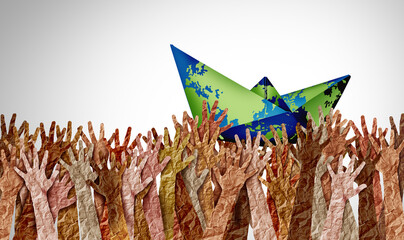 Naklejka na ściany i meble Global Community Support and World day as diverse cultures and multiculturalism society and international collaboration of global diversity and african american asian and caucasian culture.