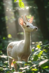 Obraz premium The white deer's shadow in the forest