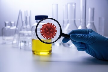 magnifer glass show virus and bacteria over urine test sample