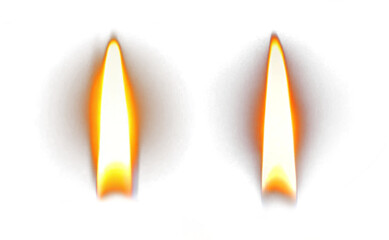 Two candle flames burning brightly in the dark