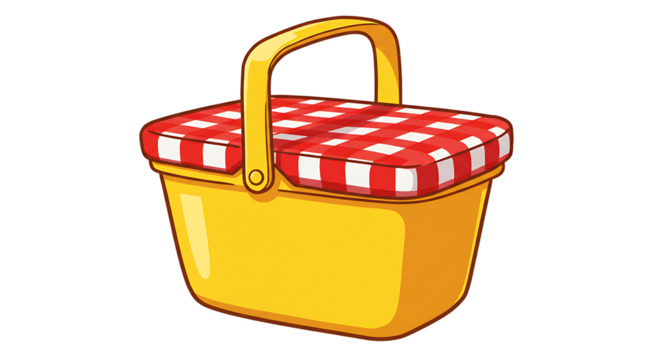 Yellow picnic basket with checkered pattern cover