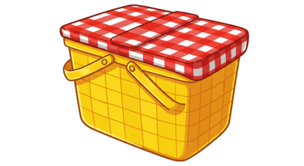 Yellow Picnic Basket with Red Checkered Lid