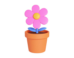 Naklejka premium A cheerful pink flower in a terracotta pot