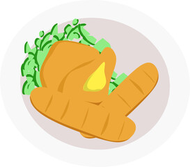 Cartoonish Illustration of Chicken and Salad on Plate