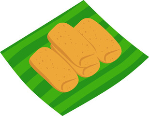 Risoles on Green Leaf, Indonesian Traditional Snacks Vector – Flat Food Illustration