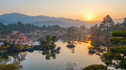 Fototapeta premium Serene Japanese Garden at Dawn