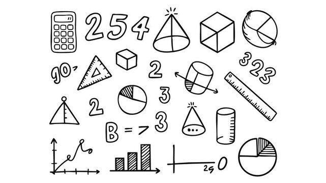Hand Drawn Black and White Math and Geometry Shapes