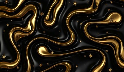 Obraz premium Abstract Golden Swirls on Black Background