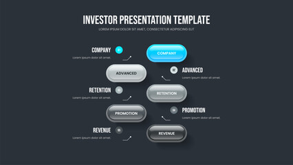 Obraz premium Investor Showcase Frame Template Vector Illustration. Product Forecast Five Element Diagram Presentation Layout. Sales Overview 5 Step Infographic Slideshow Design.