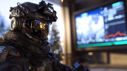 Futuristic Soldier in Winter Setting