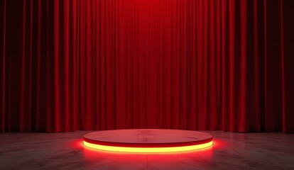Round Stage with Red Curtain and Neon Light