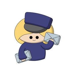 Cute cartoon mail carrier girl with letters in color