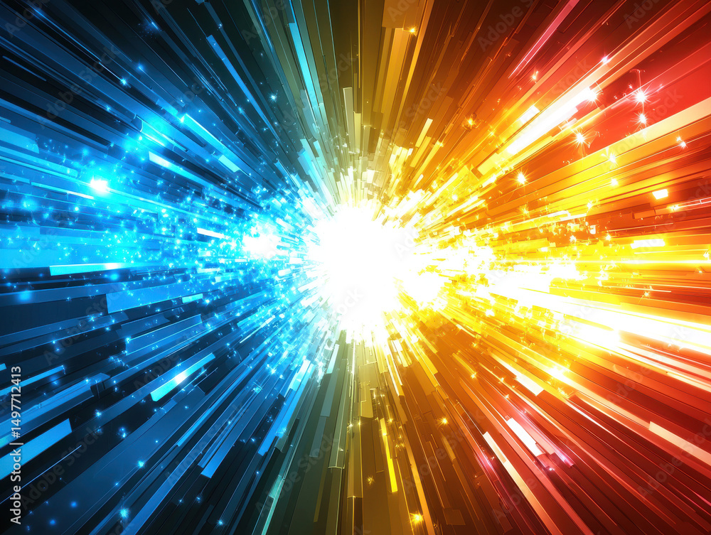 Poster bright and vibrant explosion of colors with sharp lines and sparkling effects