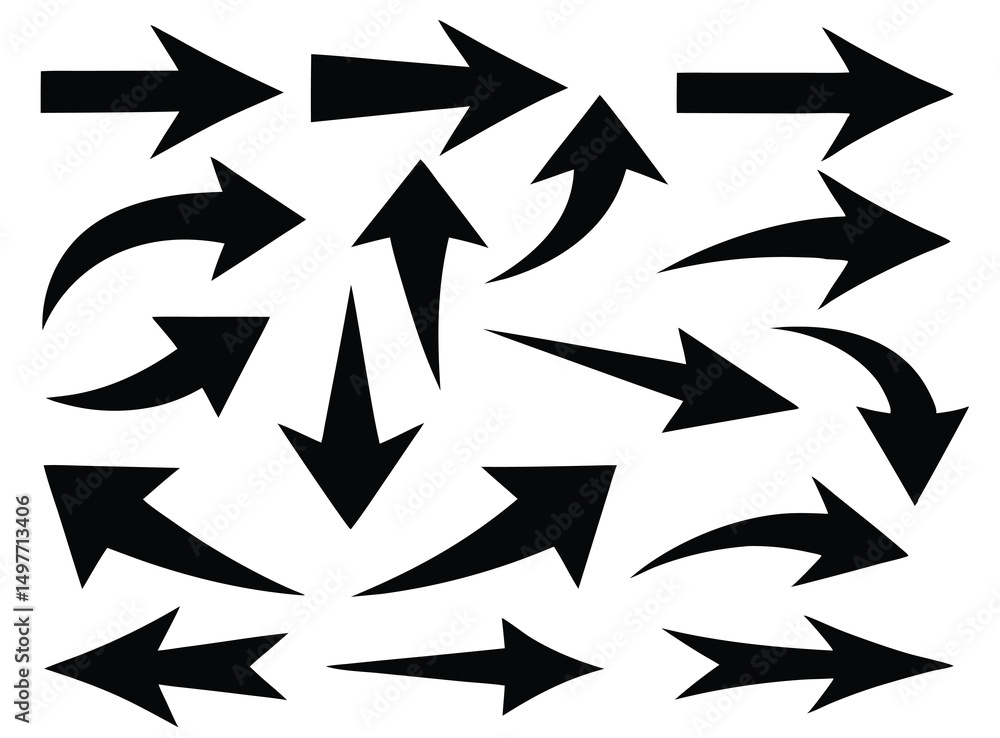 Poster collection of black arrows vector graphics for design projects, presentations, and web development