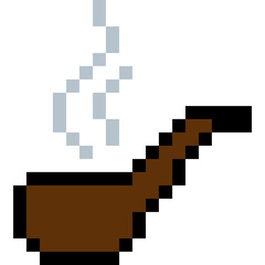 Pixel art smoking pipe - cigarette with smoke pixel art style 